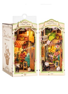 Robotime Book Nook Kit Diy Miniature House Kit Booknook Bookshelf Insert Decor 3D Wooden Bookend With Led Model Craft Hobby Gift For Teens And Adults (Floral Corner)  - Image 1