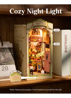 Robotime Book Nook Kit Diy Miniature House Kit Booknook Bookshelf Insert Decor 3D Wooden Bookend With Led Model Craft Hobby Gift For Teens And Adults (Floral Corner)  - Image 4