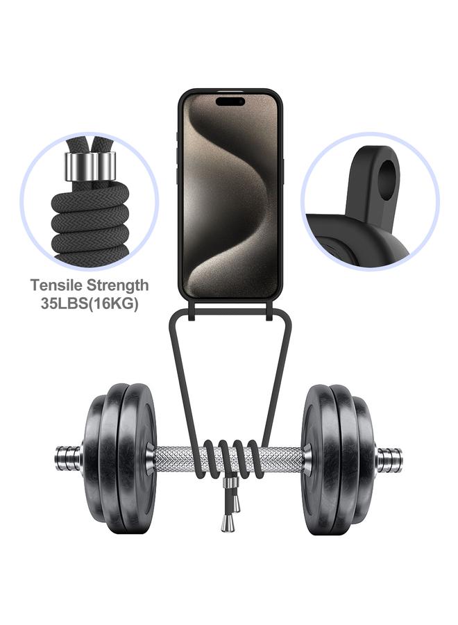 S-TOP Case For iPhone 16 Pro Max Integrated Card Bag Solid Color Liquid Silicone Phone Case with Lanyard - Image 3
