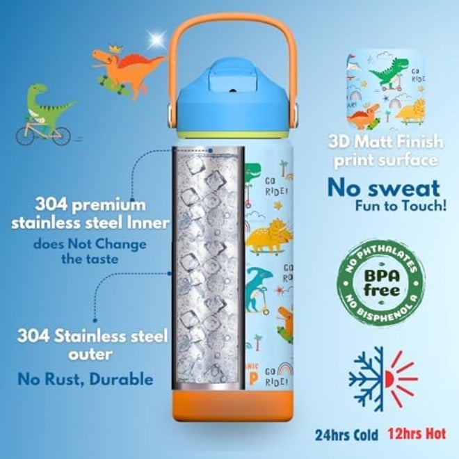 Oceanic Boys Stainless Steel Water Bottle 550ml 18oz Double-Wall Vacuum Insulated 304 Stainless steel Water Bottle BPA FREE Leak  Proof - Image 5
