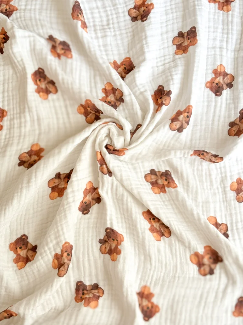 Zeypba Teddy Bear Muslin Bear Patterned Multicolored Teddy Bear 4 Layer Muslin Baby and Child Blanket