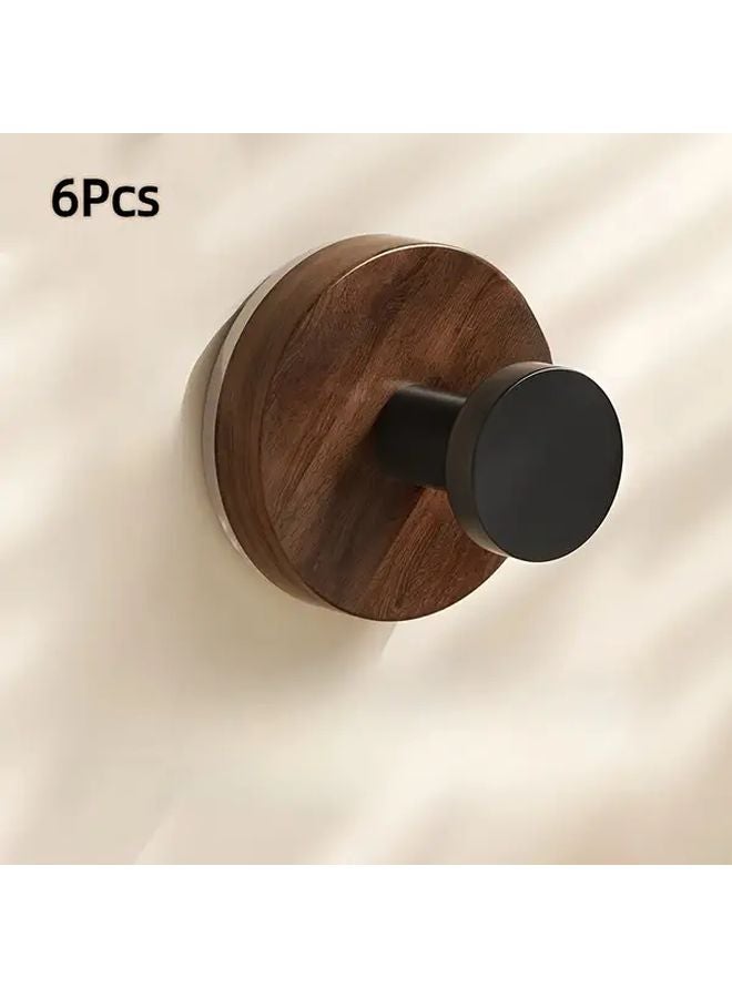 6 Pack Walnut Heavy Duty Hooks No Drill Installation Space Saving Organizer - Image 1