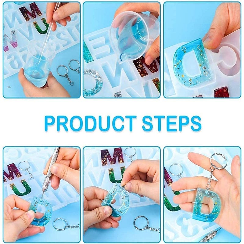 EKTA STATIONERY EKTA STATIONERY Alphabet Silicon Resin Mold Letter Number Casting Molds for Earring Keychain Jewelry Accessories 36 cm x 19 cm - Image 4