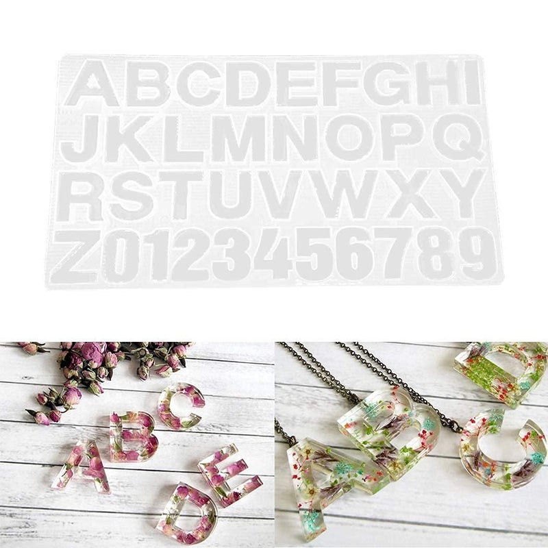 EKTA STATIONERY EKTA STATIONERY Alphabet Silicon Resin Mold Letter Number Casting Molds for Earring Keychain Jewelry Accessories 36 cm x 19 cm - Image 1