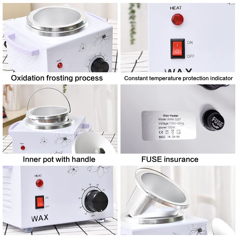 folconroad Portable Wax Warmer Machine for Painless Hair Removal, Women Men Professional Wax Heater with Adjustable Temperature Set,20pcs Wax Sticks (White - Single Pot) - Image 3