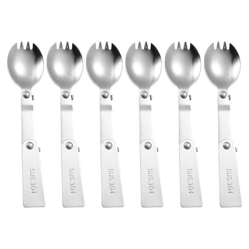 304 Stainless Steel Folding Spork Set 12Pcs Portable Cutlery For Outdoor Picnic - Image 2