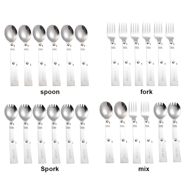 304 Stainless Steel Folding Spork Set 12Pcs Portable Cutlery For Outdoor Picnic - Image 5