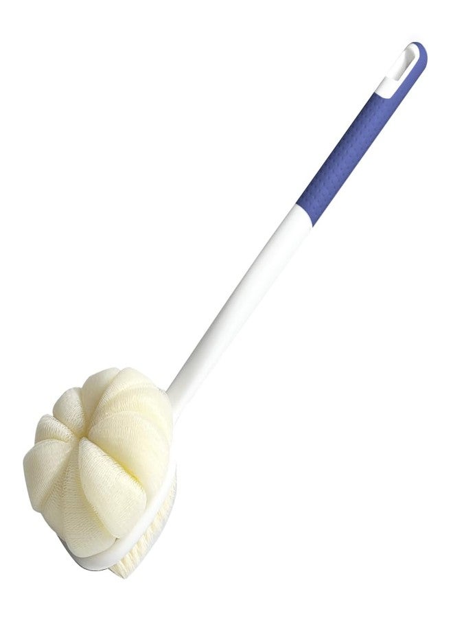 OHOO Shower Body Brush Soft Bristles and Loofah Long Handle Back Scrubber Bath Mesh Sponge Skin Exfoliating Men and Women (Blue) - Image 1