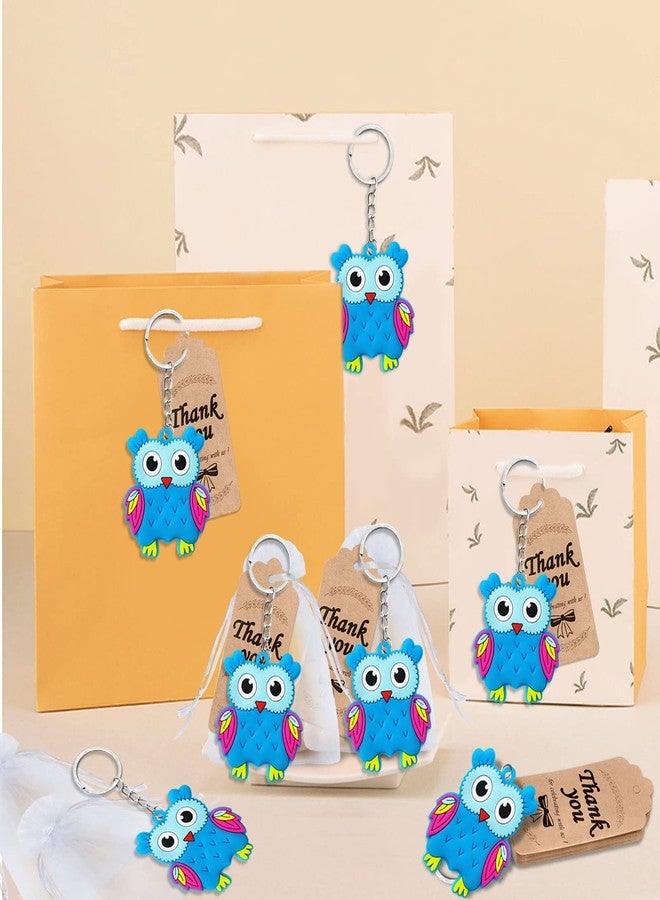 Elecrainbow 60 Pack Owl Party Favors Include 20 Keychains, 20 Thank You Tags and 20 Goodie Bags for Animal Lover, Return Gift, Animal Themed Party, Thanksgiving, Baby Shower, Birthday, Blue - Image 3