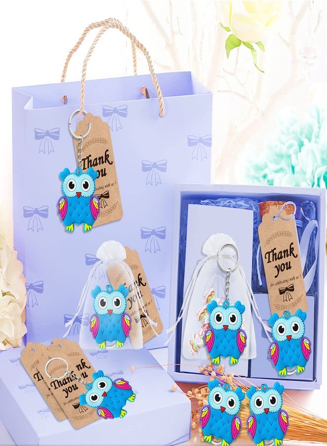 Elecrainbow 60 Pack Owl Party Favors Include 20 Keychains, 20 Thank You Tags and 20 Goodie Bags for Animal Lover, Return Gift, Animal Themed Party, Thanksgiving, Baby Shower, Birthday, Blue - Image 4