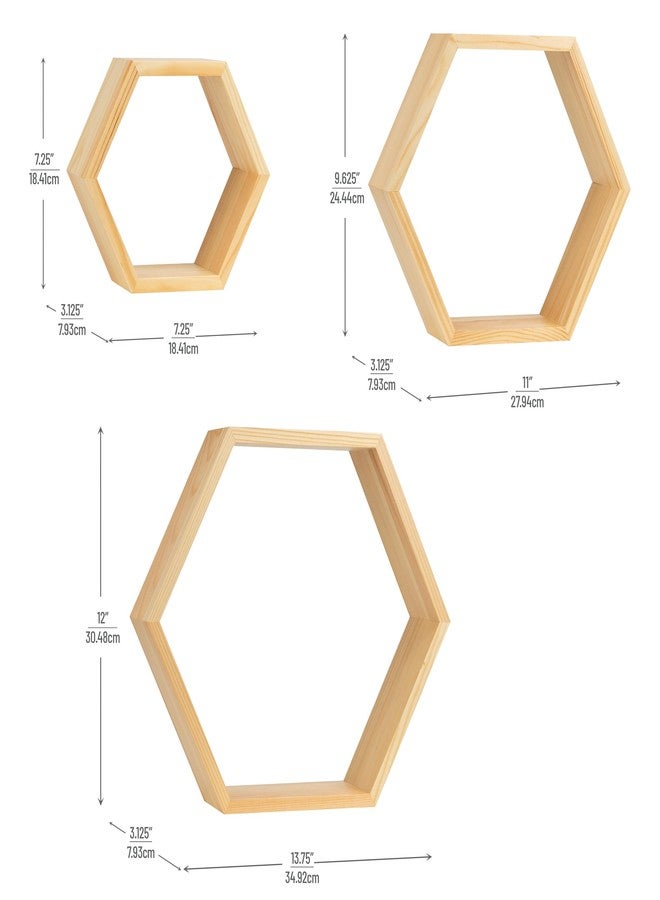 Mind Reader Hexagon Floating Shelves, Set of 3, Wall Decor, Honeycomb Accent Shelf, Cabinet Organizer, Office, Bamboo, 13.75" L x 3.125" W x 12" H, Brown - Image 3