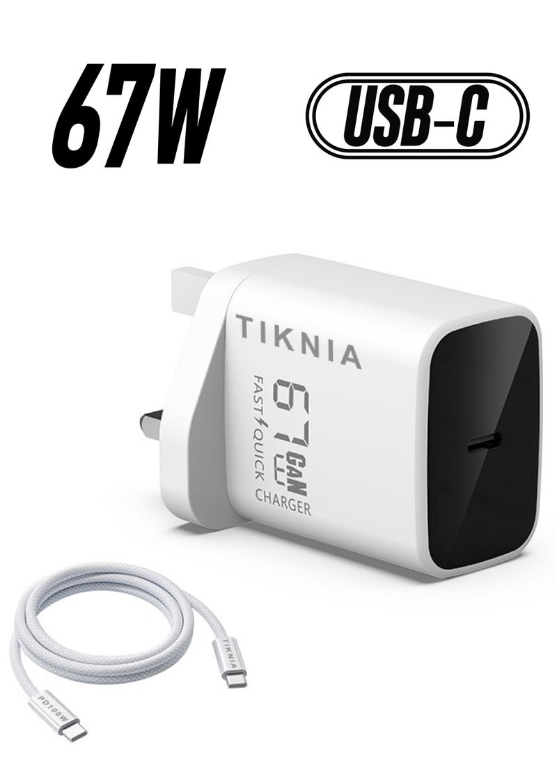 TIKNIA 67W USB C Wall Charger, GaN Compact and Cutting-Edge Tech, TIKNIA Fast Wall Charger Block for MacBook Pro/Air, iPhone16/15, iPad, Galaxy, Pixel, Steam Deck, Dell XPS, Laptop, and More  - Image 1