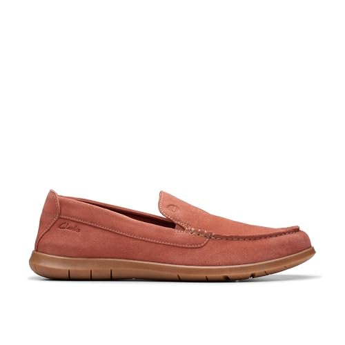 clarks مجموعة كلاركس حذاء موكاسين للرجال فليكسواي ستيب، جلد سويدي أحمر، 7.5 عريض أمريكي - Image 2