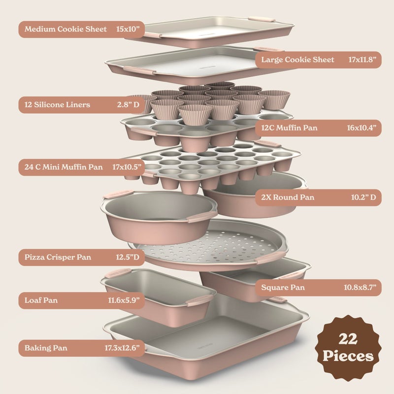 Country Kitchen Nonstick Stackable Bakeware Set - Durable, Easy Release Baking Set- 22 Pc. Includes Silicone Muffin Cups - Image 2