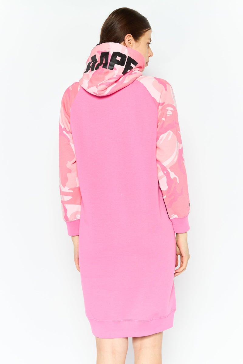 Aape By A Bathing Ape Women Brand Logo Long Sleeves Hooded Sweater Dress, Pink - Image 4