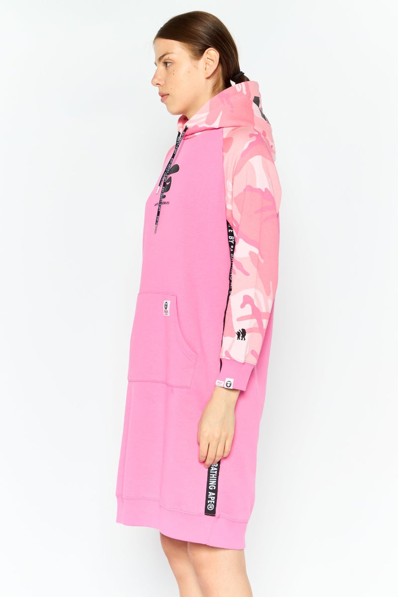 Aape By A Bathing Ape Women Brand Logo Long Sleeves Hooded Sweater Dress, Pink - Image 2