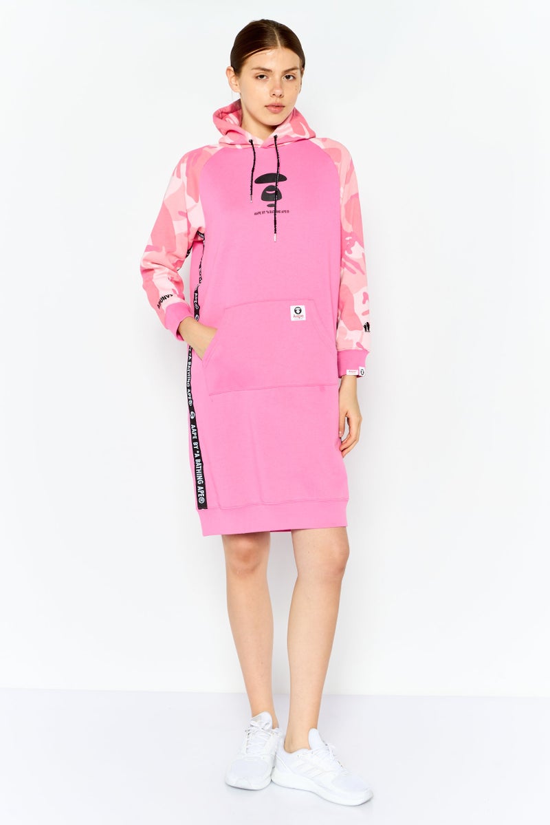 Aape By A Bathing Ape Women Brand Logo Long Sleeves Hooded Sweater Dress, Pink - Image 3