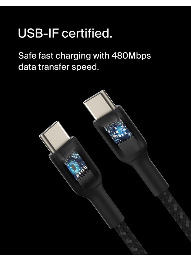 بيلكين كابل Usb-C إلى Usb-C مضفر من بيلكين (كابل شحن سريع Usb Type-C لأجهزة سامسونج، وبكسل، وآي باد برو والمزيد) - بطول 1 م، أسود أسود - Image 3