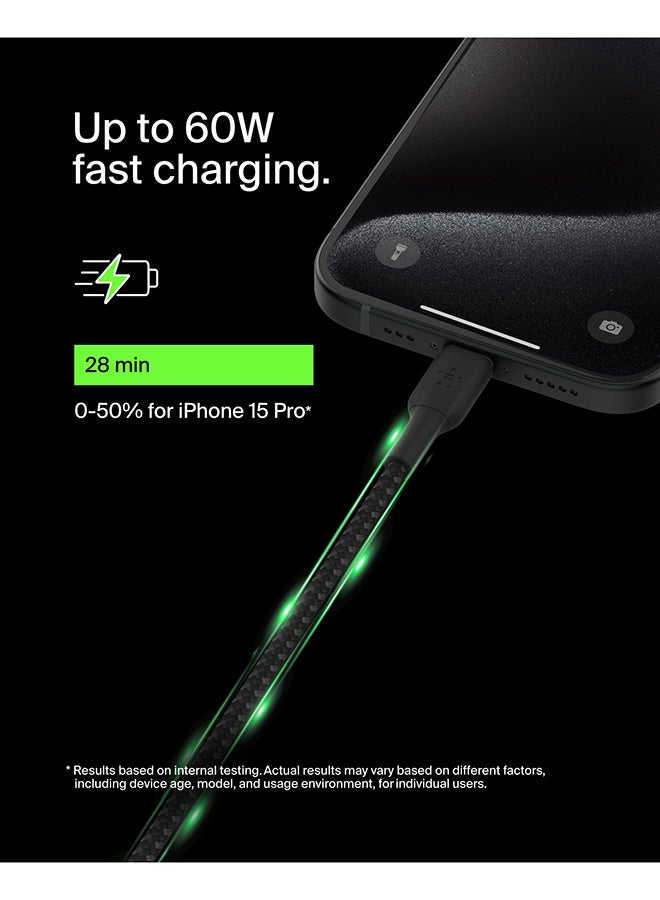 بيلكين كابل Usb-C إلى Usb-C مضفر من بيلكين (كابل شحن سريع Usb Type-C لأجهزة سامسونج، وبكسل، وآي باد برو والمزيد) - بطول 1 م، أسود أسود - Image 2