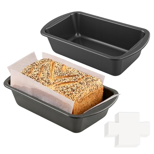 Shinsin 9x5 Loaf Pan with Liners Set, 2-Pack Nonstick Bread Pan and 50pcs Loaf Liners for Homemade Oven Baking - Heavy-gauge Rectangular Baking Tray for Home Baker Make Sourdough Banana Sandwich Bread - Image 1