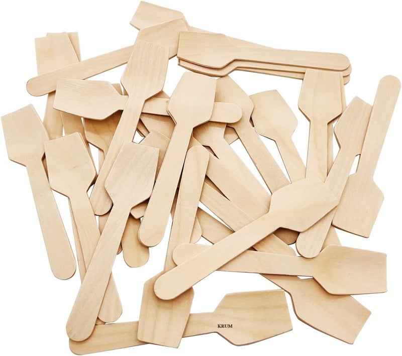 V4L 4 Inches Mini Ice Cream Wooden Spoons Wood Mini Taster Spoons Gelato Spoons Disposable for Crafts Ice Creams Sampling Tasting Pack of 50 - Image 2