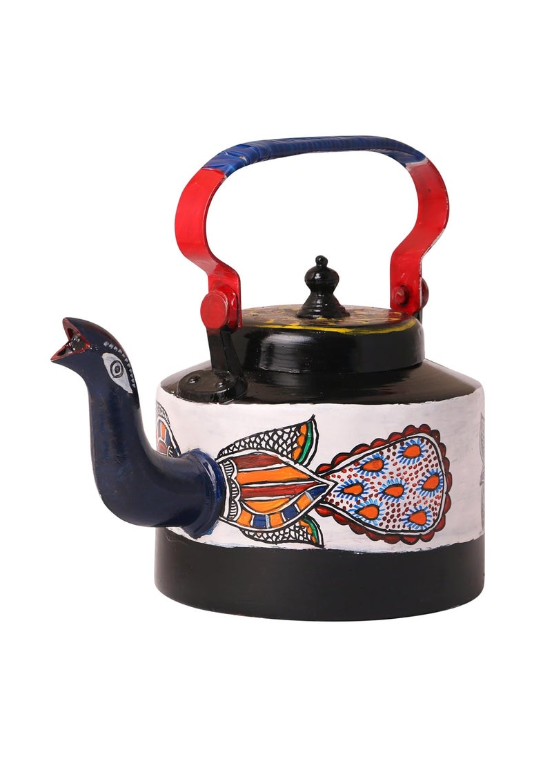 iMithila iMithila Madhubani Folk Art Designer Handpainted TeaCoffee Kettle with a Beautiful Peacock  - Image 1