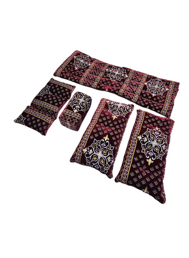 سمارت هوم جلسة أرضية تراثية عربية لشخصين 5 قطع بمقاس (طول 60 سم × عرض 190 سم × ارتفاع 60 سم) – مفروشات مجالس عربية مريحة مع مسند وظهر  – جلسة أرضية للمنزل، الضيوف، المخيمات والرحلات  - قماش تركي ممتاز - Image 5