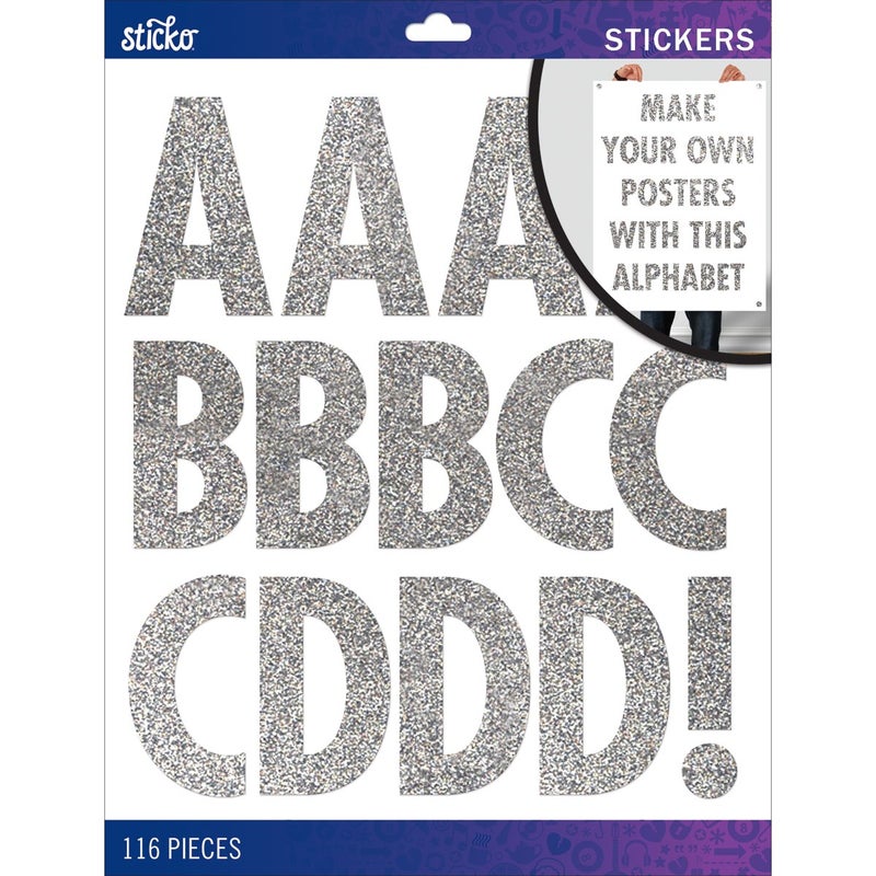 Sticko Alphabet Stickers Regular XLarge Silver Glitter Futura