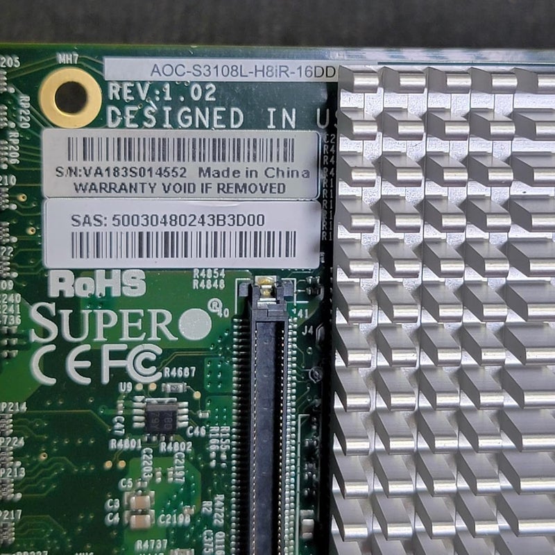 Supermicro AOC-S3108L-H8IR-16DD Add-on Card - Storage controller (RAID) - 8 Channel - SATA 6Gb/s/SAS 12Gb/s low profile - 1.2 GBps - RAID 0, 1, 5, 6, 10, 50, 60 - PCIe 3.0 - Image 4