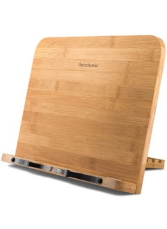 Cookbook Stand For Kitchen, Foldable Bamboo Book Stand For Reading With 6 Adjustable Height