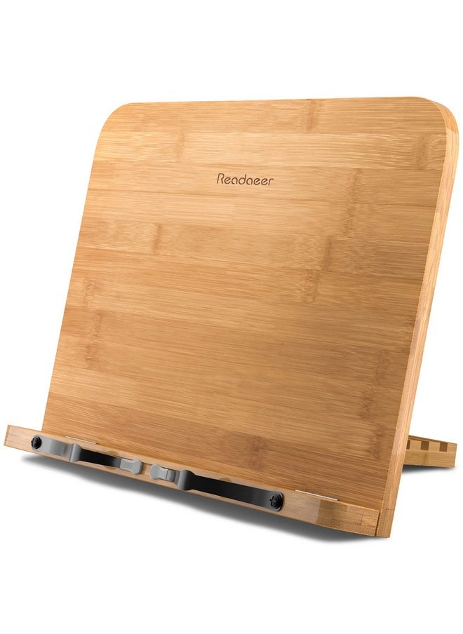 Readaeer - Cookbook Stand For Kitchen, Foldable Bamboo Book Stand For Reading With 6 Adjustable Height - Image 1