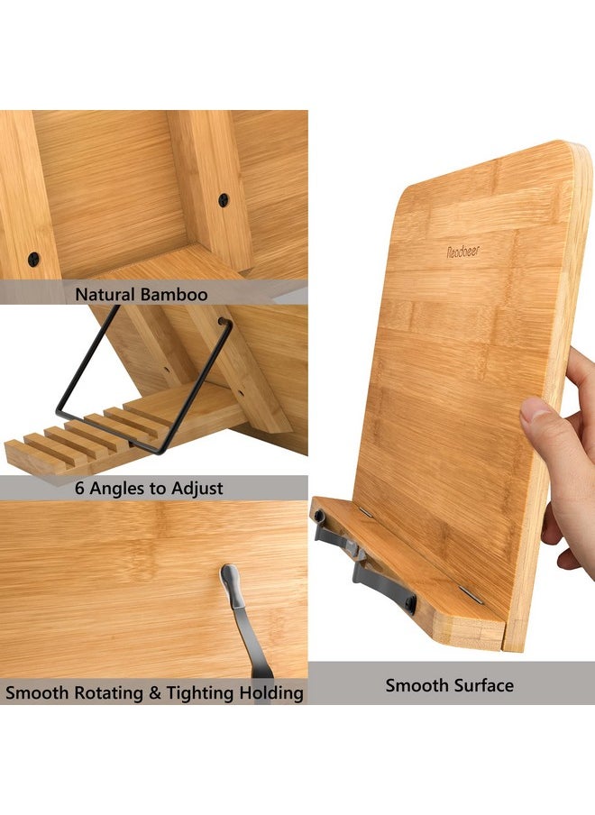 Readaeer - Cookbook Stand For Kitchen, Foldable Bamboo Book Stand For Reading With 6 Adjustable Height - Image 1