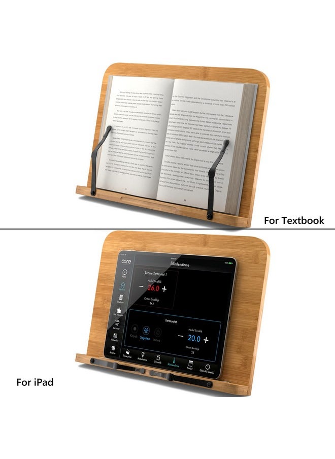 Readaeer - Cookbook Stand For Kitchen, Foldable Bamboo Book Stand For Reading With 6 Adjustable Height - Image 1
