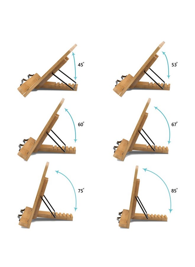 Readaeer - Cookbook Stand For Kitchen, Foldable Bamboo Book Stand For Reading With 6 Adjustable Height - Image 1