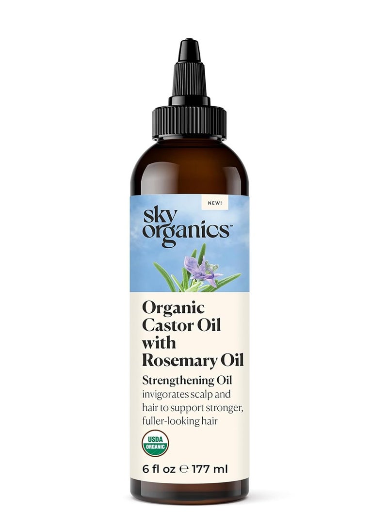 Sky Organics Sky Organics USDA Organic Castor Oil with Rosemary Oil, Strengthening Oil, Pure Potent Blend, Hexane Free, Invigorates Scalp, Supports Stronger, Fuller-Looking Hair, Textured Hair, 6 fl oz w ebook - Image 1