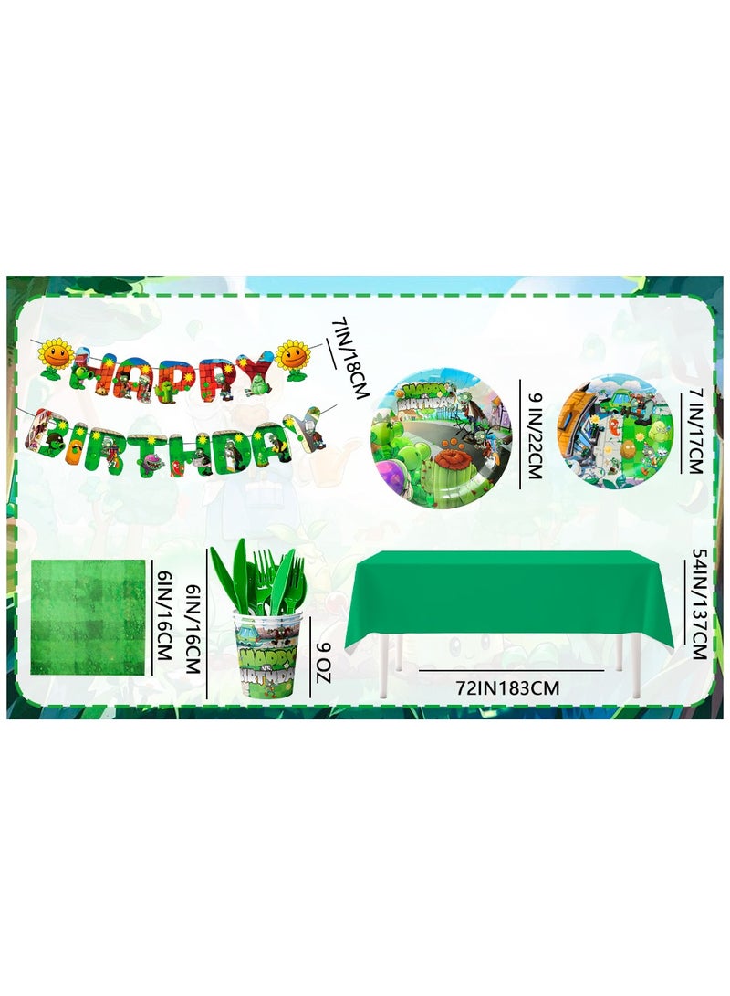 حفلة مثمرة أدوات مائدة حفلات أعياد الميلاد ”نباتات ضد الزومبي“ تتسع ل 16 ضيفًا، 128 قطعة زينة حفلات عيد ميلاد ”نباتات ضد الزومبي“ مجموعة أدوات مائدة ذات طابع ألعاب، أطباق ومناديل وأكواب - Image 3