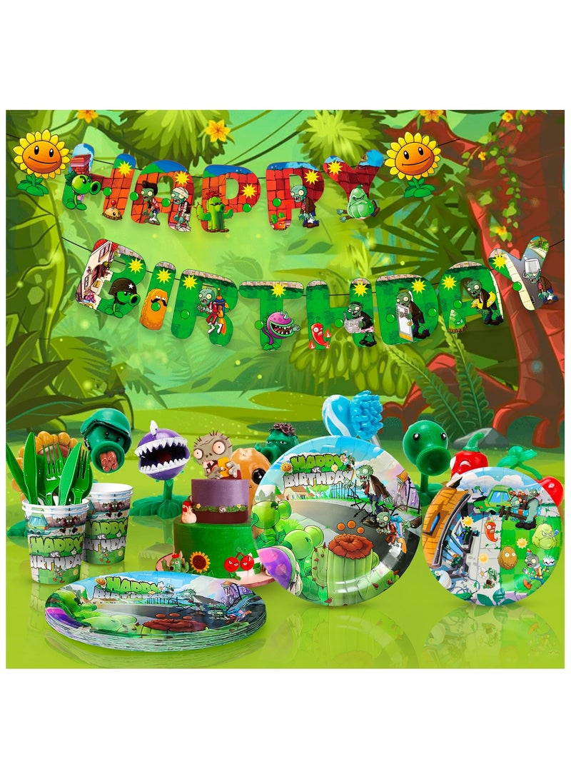 حفلة مثمرة أدوات مائدة حفلات أعياد الميلاد ”نباتات ضد الزومبي“ تتسع ل 16 ضيفًا، 128 قطعة زينة حفلات عيد ميلاد ”نباتات ضد الزومبي“ مجموعة أدوات مائدة ذات طابع ألعاب، أطباق ومناديل وأكواب - Image 4