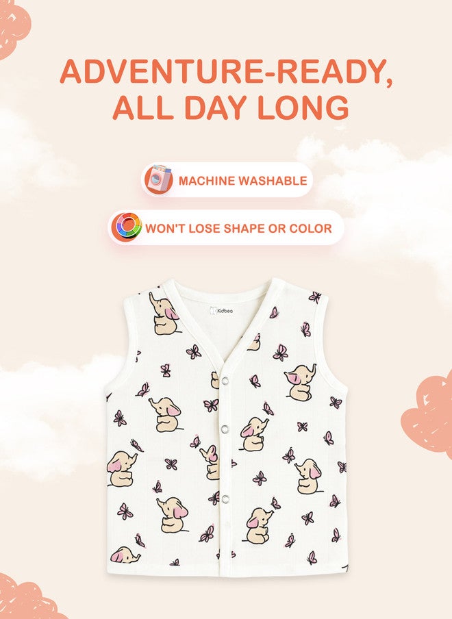 Kidbea سترة جابلا للأطفال من كيدبيا بطبعة فيل - بدون أكمام بتصميم V - Image 2