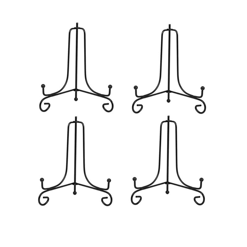 SOLARAE 4 Pack Iron Display Stand, Black Iron Easel Plate Display Photo Holder Stand, Displays Picture Frames, Cookbooks, Decorative Plates, Tablets and Art - Image 1