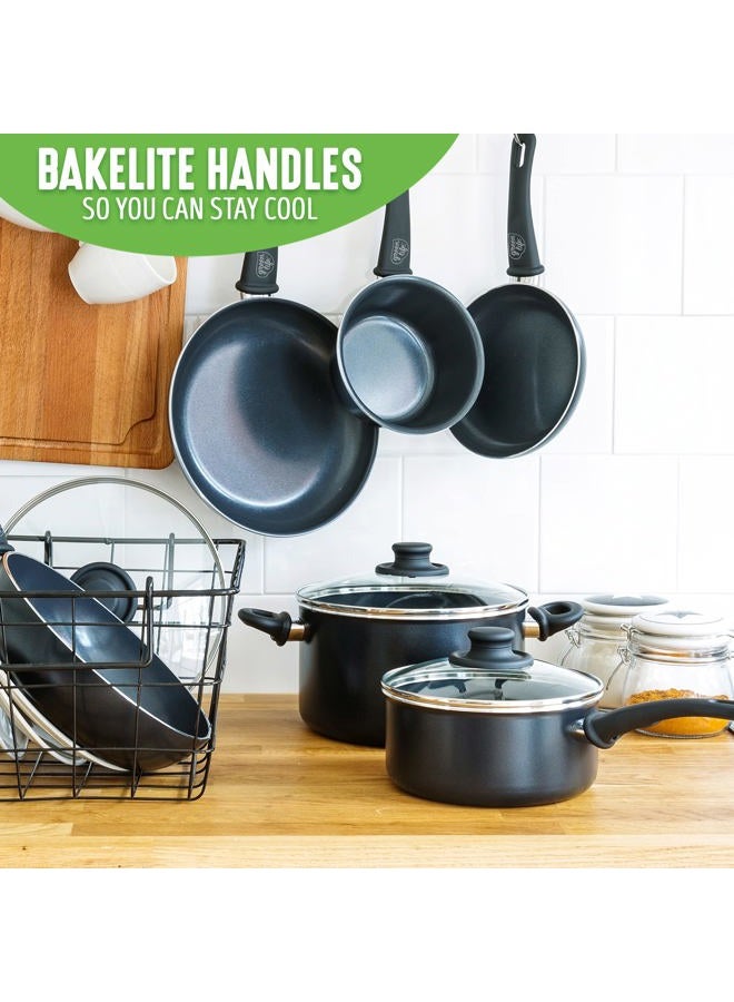 GreenLife Soft Grip Healthy Ceramic Nonstick, 1QT and 2QT Saucepan Pot Set with Lids, PFAS-Free, Dishwasher Safe, Black - Image 4