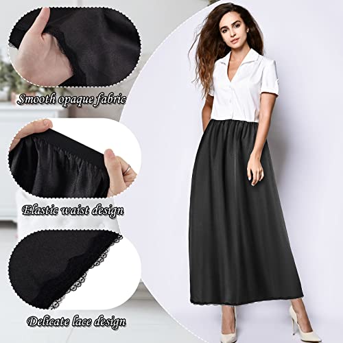 Jiuguva 2 Pieces Half Slip Lace Long Underskirt Women's Satin Half Slip for Under Dresses(Large,Black, White) - Image 3