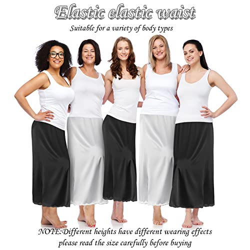 Jiuguva 2 Pieces Half Slip Lace Long Underskirt Women's Satin Half Slip for Under Dresses(Large,Black, White) - Image 4