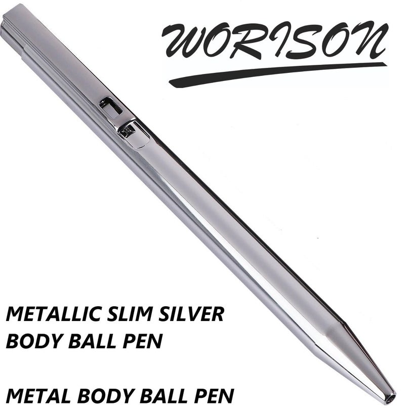 worison Elegant Slim Metallic Retractable Ballpoint Pens Smooth, Sturdy Ideal for Gifting (Silver, Pack of 1) - Image 3