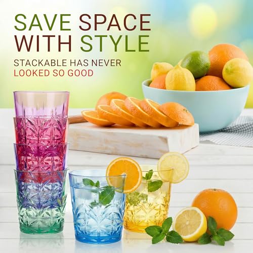 Bravario Royal Plastic Drinking Glasses,13 oz Set of 6, Plastic Cups Reusable Dishwasher Safe, Premium Juice & Water Tumblers for Home Kitchen Pool Party, Great Gift, BPA-Free Durable Mixed Colors - Image 3