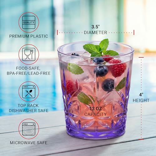 Bravario Royal Plastic Drinking Glasses,13 oz Set of 6, Plastic Cups Reusable Dishwasher Safe, Premium Juice & Water Tumblers for Home Kitchen Pool Party, Great Gift, BPA-Free Durable Mixed Colors - Image 4