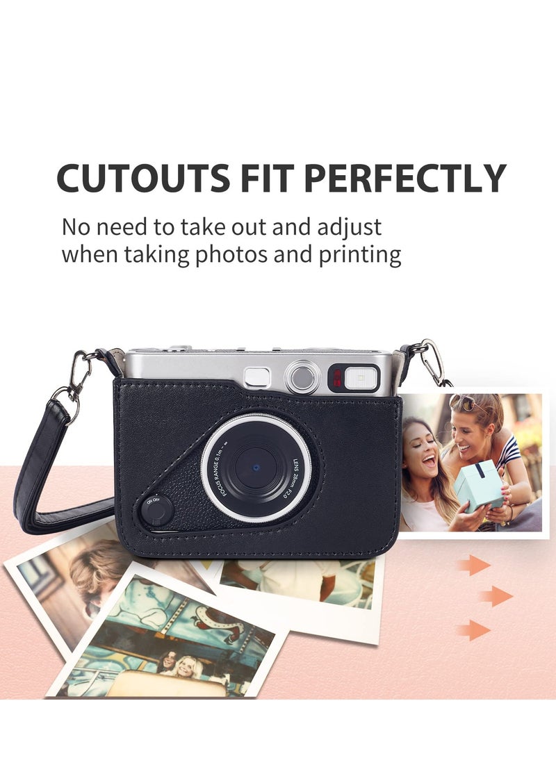 Protective Case Compatible with Fujifilm Mini EVO Hybrid Instant Camera-PU Leather Bag with Adjustable Shoulder Strap (Black) - Image 2