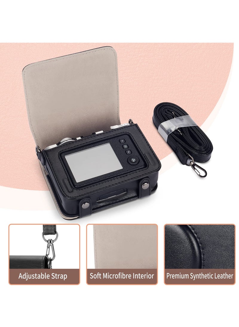 Protective Case Compatible with Fujifilm Mini EVO Hybrid Instant Camera-PU Leather Bag with Adjustable Shoulder Strap (Black) - Image 4