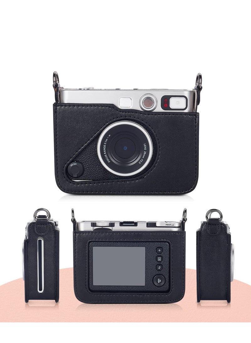 Protective Case Compatible with Fujifilm Mini EVO Hybrid Instant Camera-PU Leather Bag with Adjustable Shoulder Strap (Black) - Image 5