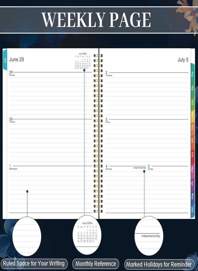 Vondafe Planner 2026-2027 - Academic Planner 2026-2027, July 2026 - June 2027, 9" x 11", 26-27 Planner Weekly and Monthly, Calendar Planner with Colorful Monthly Tabs + Twin-Wire Binding + Inner Pocket + Premium Thick Paper - Image 4