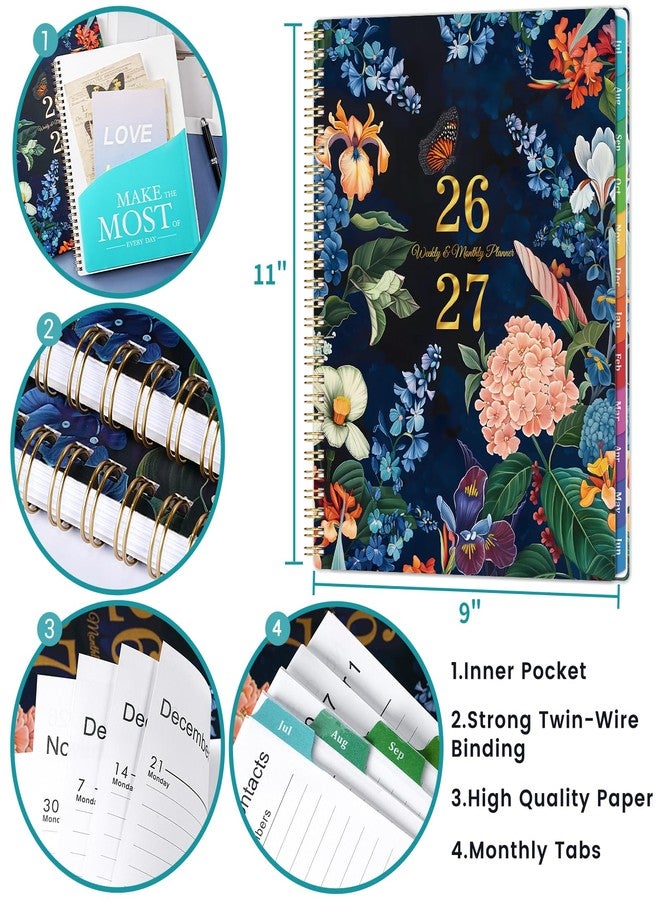 Vondafe Planner 2026-2027 - Academic Planner 2026-2027, July 2026 - June 2027, 9" x 11", 26-27 Planner Weekly and Monthly, Calendar Planner with Colorful Monthly Tabs + Twin-Wire Binding + Inner Pocket + Premium Thick Paper - Image 3